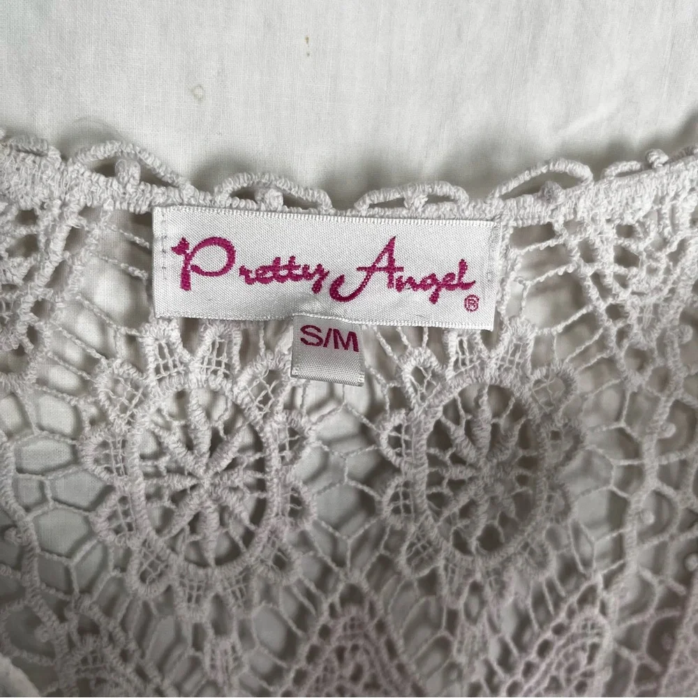 Pretty Angel Women S M Shirt Lace Sheer Mesh Fringe Pinkish White Fairy Coquette